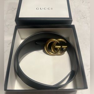 Authentic gucci 2015 re-edition wide leather belt black and gold